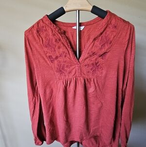 Lucky Brand Embroidered Peasant Blouse Boho Top Size S